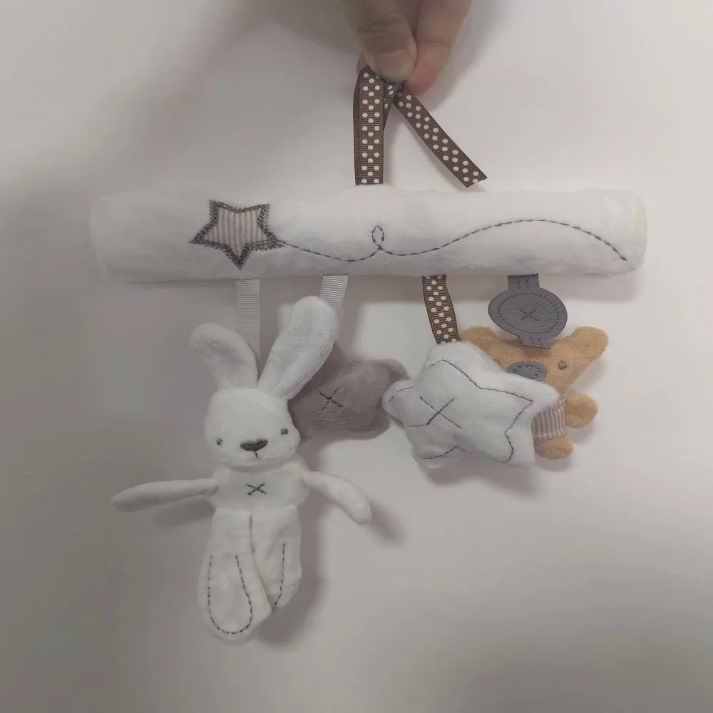 2025 New Hanging Bed Rabbit Baby Hand Bell Safety Seat Plush Toy Multifunctional Plush Toy Stroller Mobile Gifts Good Vibrations