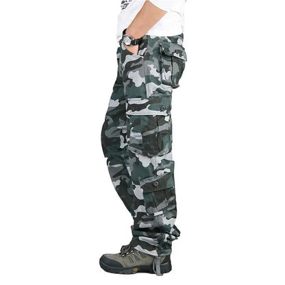 Men's Tactical Camouflage Overalls High-Quality Cotton Multi-Pocket Trousers Sports Training Casual Work Pants Good Vibrations