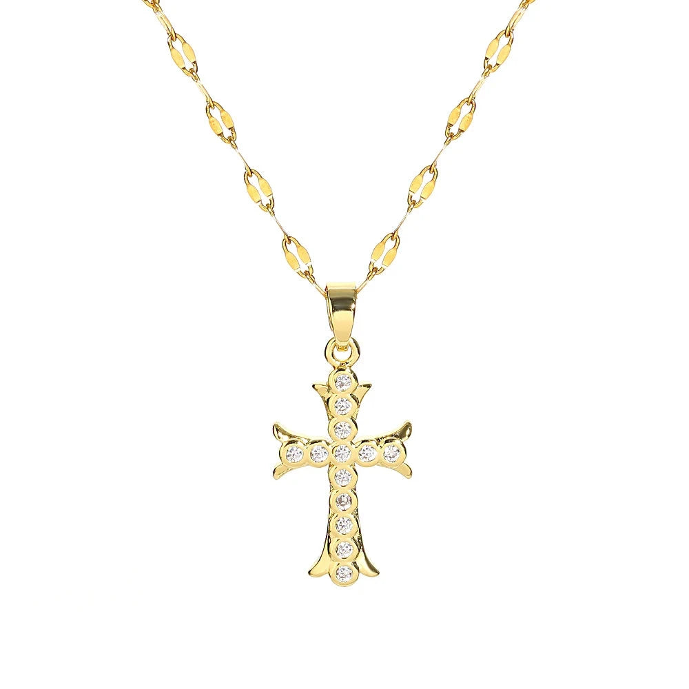 Religious Cross Necklace For Women Men Stainless Steel Chain Necklaces Christian Pendant Collar Pray Baptism Christmas Gift Good Vibrations