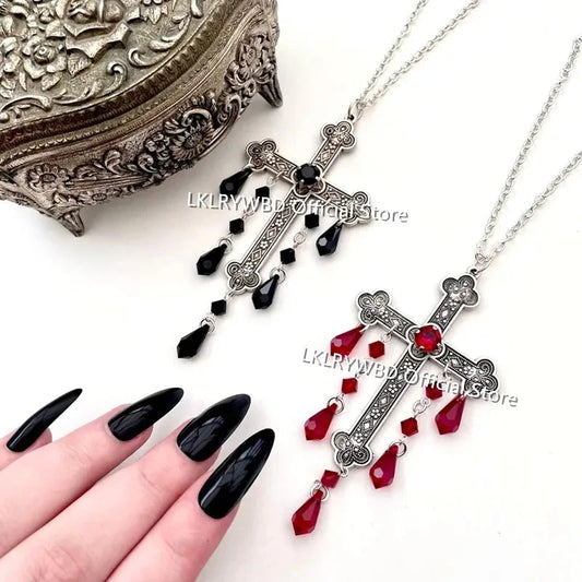 Large Cross Necklace,Goth Vampire Necklace,Gothic Cross,Gothic Silver Cross,Gothic Drop Necklace,Cross Choker,Gothic Necklace Good Vibrations