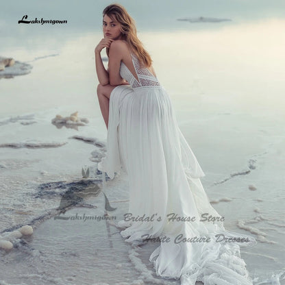 Lakshmigown Sexy Bride Boho Wedding Dress Beach Summer 2026 Customized Chiffon Long Beach Bridal Gowns V Neck Lace Backless Good Vibrations