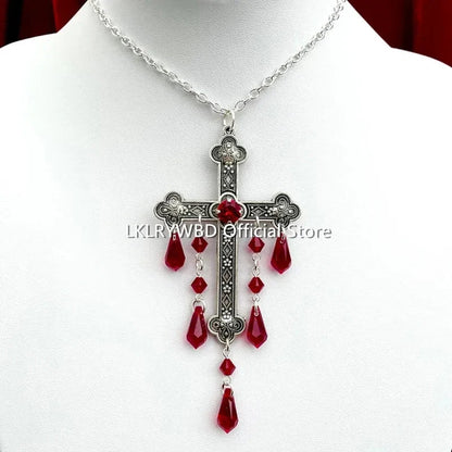 Large Cross Necklace,Goth Vampire Necklace,Gothic Cross,Gothic Silver Cross,Gothic Drop Necklace,Cross Choker,Gothic Necklace Good Vibrations