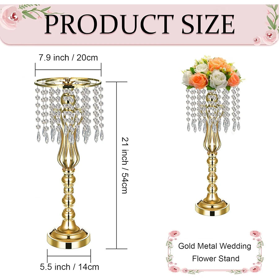1pc Wedding Table Centerpiece, Centerpiece Vase with Chandelier, Tall Crystal Vase, Party Home Decor, Gold, 21.3 Inch Good Vibrations