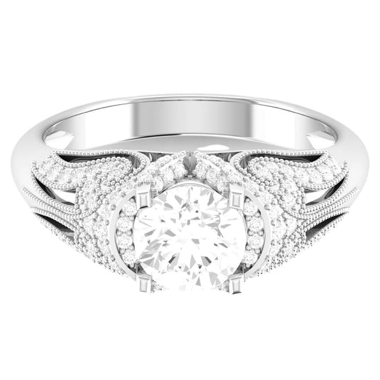 Elegant Vintage Style Wedding Ring for Women Set with 3.00 Carat Round Lab Grown Diamond in 14K White Gold from Manufacturer Good Vibrations