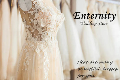 Enternity Fashionable A-line Wedding Gown For Bride Full Sleeves Court Train O-neck Lace Appliques vestidos de novia Customized Good Vibrations
