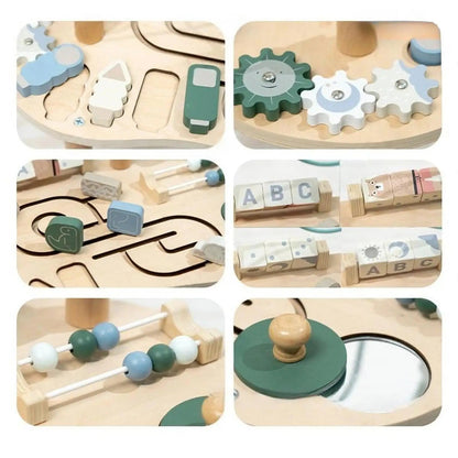 Wooden Activity Table Activity Center Portable Track Maze Wooden Sensory Play Table Sensory Toy for Kids Boys Girls Infant Good Vibrations