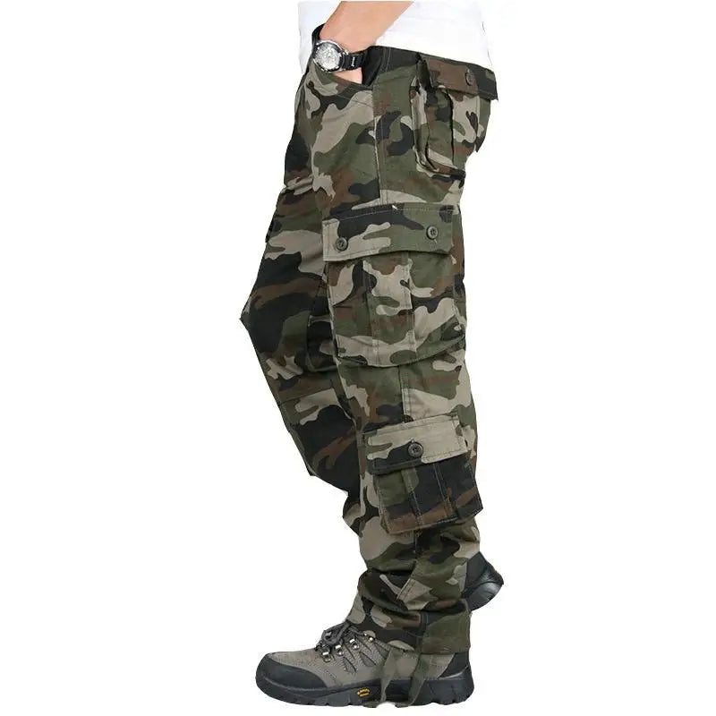 Men's Tactical Camouflage Overalls High-Quality Cotton Multi-Pocket Trousers Sports Training Casual Work Pants Good Vibrations