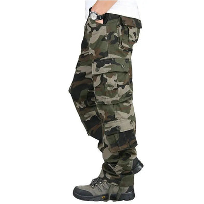 Men's Tactical Camouflage Overalls High-Quality Cotton Multi-Pocket Trousers Sports Training Casual Work Pants Good Vibrations