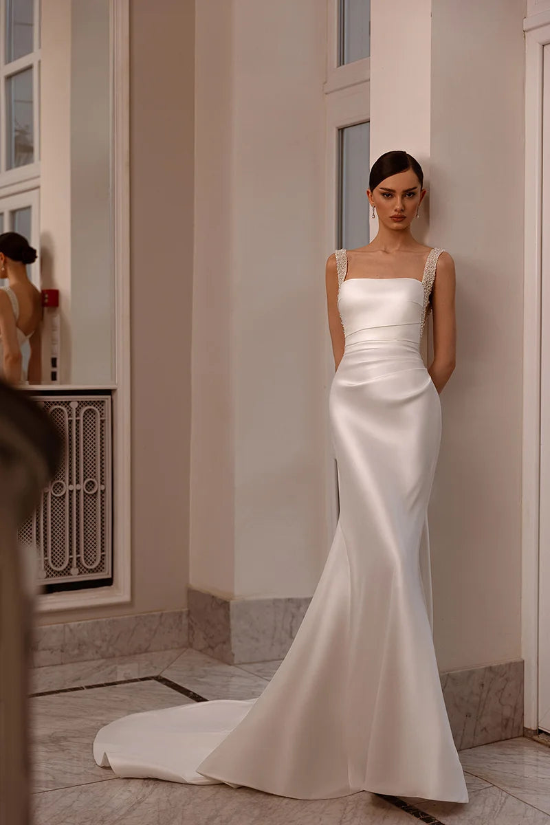 Sharon Said Satin Mermaid Wedding Dress Luxury Beaded Pearls Long Train Sexy Backless Bridal Gowns SW490 Customized Good Vibrations