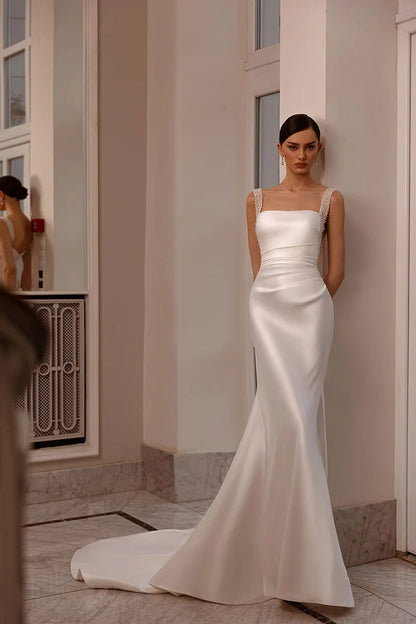 Sharon Said Satin Mermaid Wedding Dress Luxury Beaded Pearls Long Train Sexy Backless Bridal Gowns SW490 Customized Good Vibrations