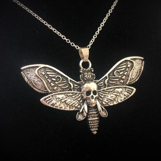 Death Moth Necklace Pendant 18inch Chain Sugar Skull Gothic Butterfly Rock Emo Goth Silver Color 18inch Strong Chain Good Vibrations