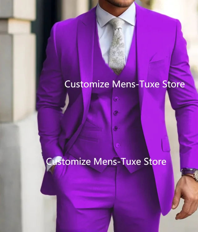 Men's Suits  Grey Costume Homme Slim Fit Formal Wedding Outfits 3 Piece Jacket Pants With Vest Custom Made 2024 Good Vibrations