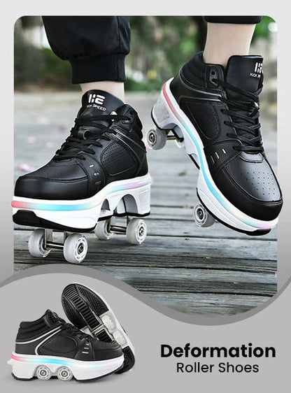 2026 Hot Style  LED Roller Skate Shoes 2 in 1 Four Wheels Kids Roller Skate Shoes Good Vibrations