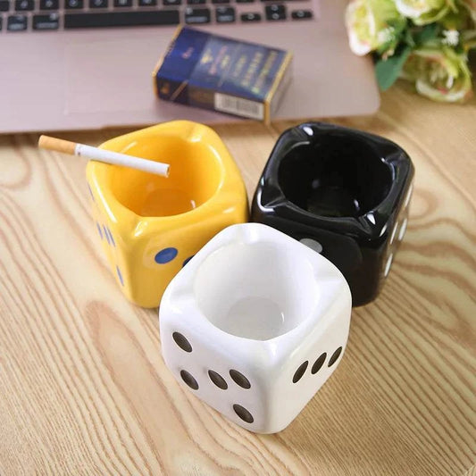 Creative Ceramic Dice Shaped Ash Tray Desk Accessory or Gift