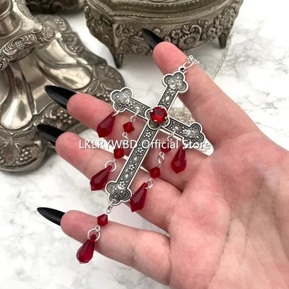 Large Cross Necklace,Goth Vampire Necklace,Gothic Cross,Gothic Silver Cross,Gothic Drop Necklace,Cross Choker,Gothic Necklace Good Vibrations