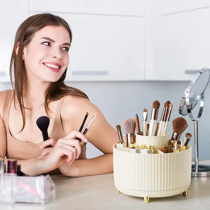 360° Rotating Makeup Organizer Makeup Holder Cosmetic Storage with 5 Compartments Multi-Functional Holder for Brushes Pen Good Vibrations