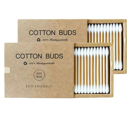 Two boxes of bamboo cotton swabs 400 pcs, organic wooden cotton swabs, suitable for make-up, cleaning wounds, cleaning dirt Good Vibrations