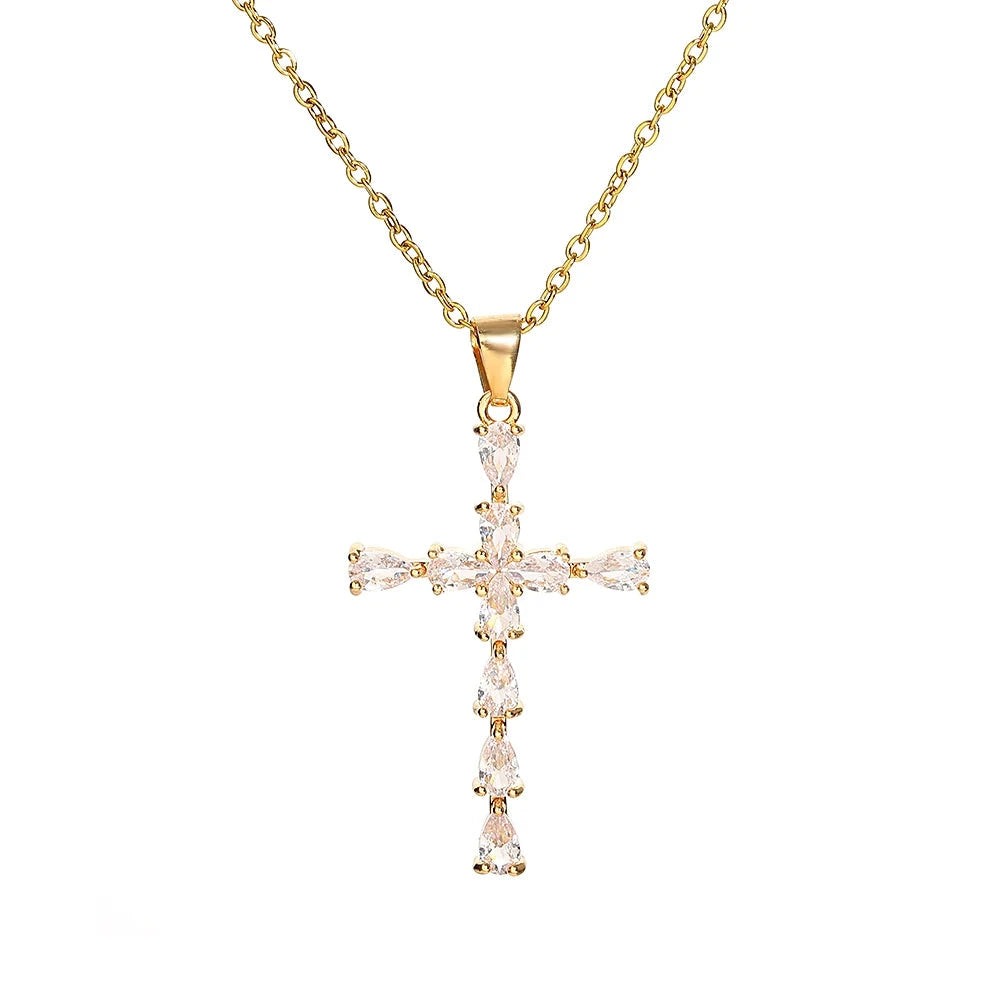 Religious Cross Necklace For Women Men Stainless Steel Chain Necklaces Christian Pendant Collar Pray Baptism Christmas Gift Good Vibrations