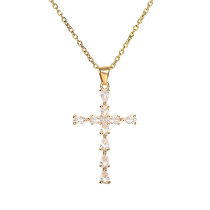 Religious Cross Necklace For Women Men Stainless Steel Chain Necklaces Christian Pendant Collar Pray Baptism Christmas Gift Good Vibrations