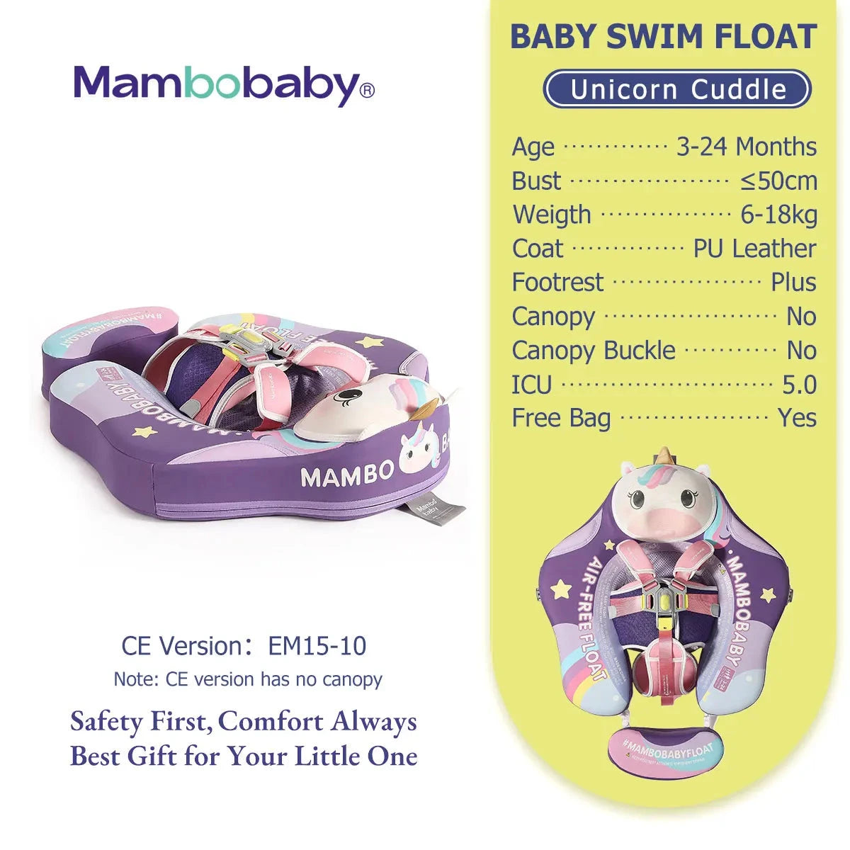 Mambobaby Float Safe Solid Core ST-Unicorn B503-143-W-Z Comfort Always: Skin-friendly Coat Baby Swimming Ring Toddler Pool Float Good Vibrations