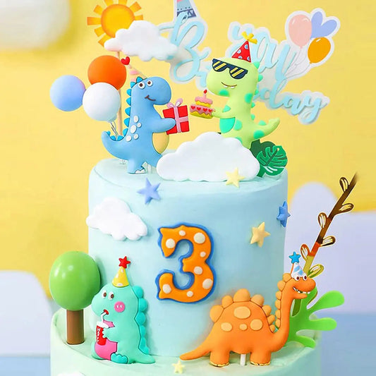 6 PCS Dinosaur Cake Toppers Little Dinosaur Birthday Party Decor Dinosaur Party Favors Three Rex Cake Decoration Party Supplies Good Vibrations