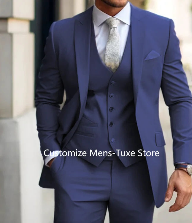 Men's Suits  Grey Costume Homme Slim Fit Formal Wedding Outfits 3 Piece Jacket Pants With Vest Custom Made 2024 Good Vibrations