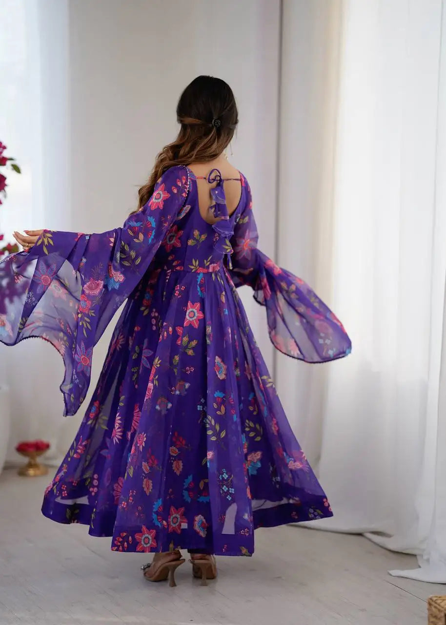 Floral Print Georgette Silk Gown with Lace Touch Wedding Dresses Collection Including Dupatta Good Vibrations