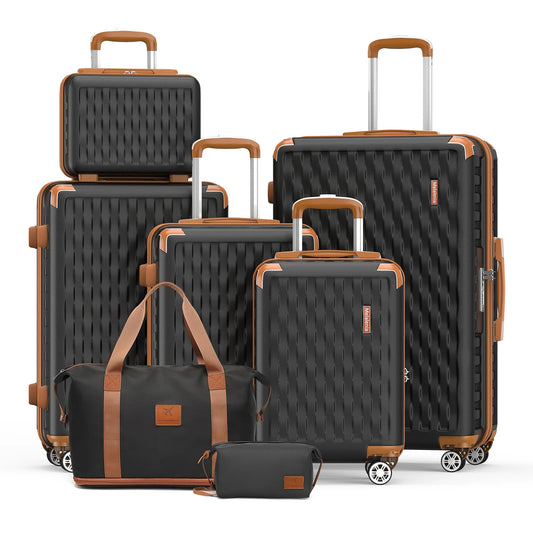 Melalenia Luggage Sets 7 Piece Hard Shell Carry on Suitcase with Spinner Wheels and TSA Lock, Lightweight Travel Duffel Bag Good Vibrations