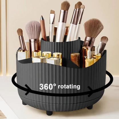 360° Rotating Makeup Organizer Makeup Holder Cosmetic Storage with 5 Compartments Multi-Functional Holder for Brushes Pen Good Vibrations
