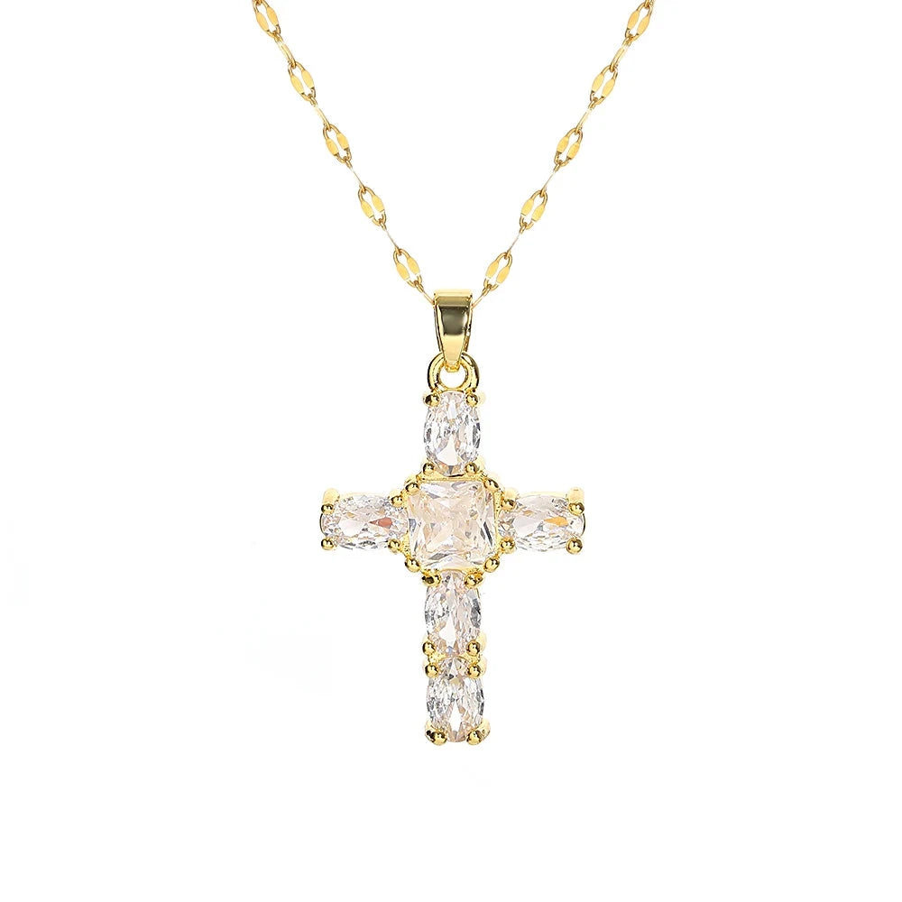 Religious Cross Necklace For Women Men Stainless Steel Chain Necklaces Christian Pendant Collar Pray Baptism Christmas Gift Good Vibrations