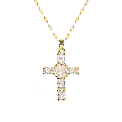 Religious Cross Necklace For Women Men Stainless Steel Chain Necklaces Christian Pendant Collar Pray Baptism Christmas Gift Good Vibrations