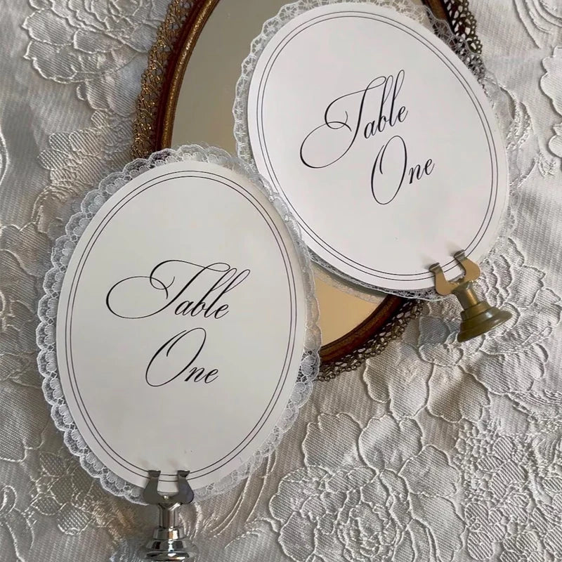 Personalized Lace Trim Table Numbers,Elegant Oval Lace Trim Table Numbers,Romantic Wedding Decor, Ivory Oval Signs Good Vibrations
