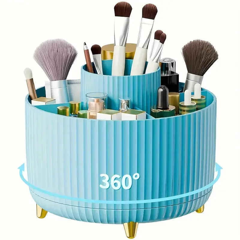 360° Rotating Makeup Organizer Makeup Holder Cosmetic Storage with 5 Compartments Multi-Functional Holder for Brushes Pen Good Vibrations