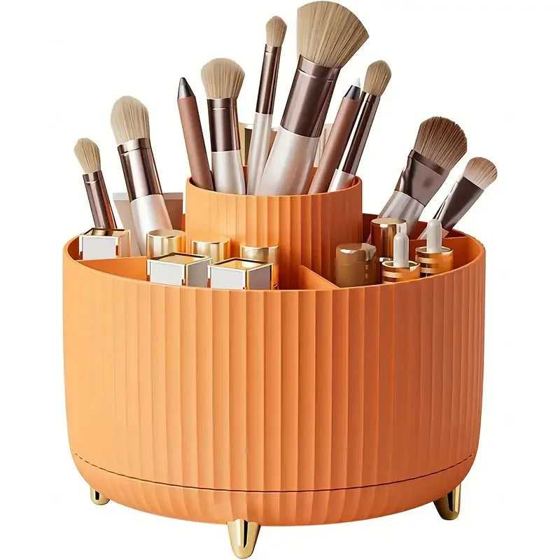 360° Rotating Makeup Organizer Makeup Holder Cosmetic Storage with 5 Compartments Multi-Functional Holder for Brushes Pen Good Vibrations