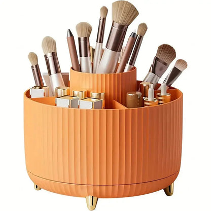 360° Rotating Makeup Organizer Makeup Holder Cosmetic Storage with 5 Compartments Multi-Functional Holder for Brushes Pen Good Vibrations