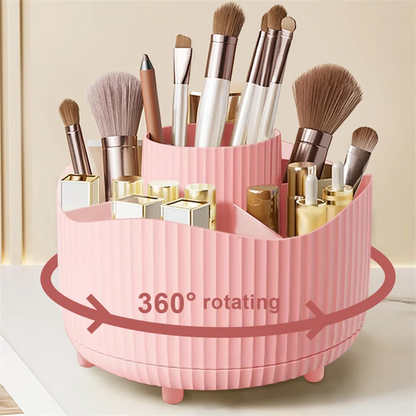 360° Rotating Makeup Organizer Makeup Holder Cosmetic Storage with 5 Compartments Multi-Functional Holder for Brushes Pen Good Vibrations