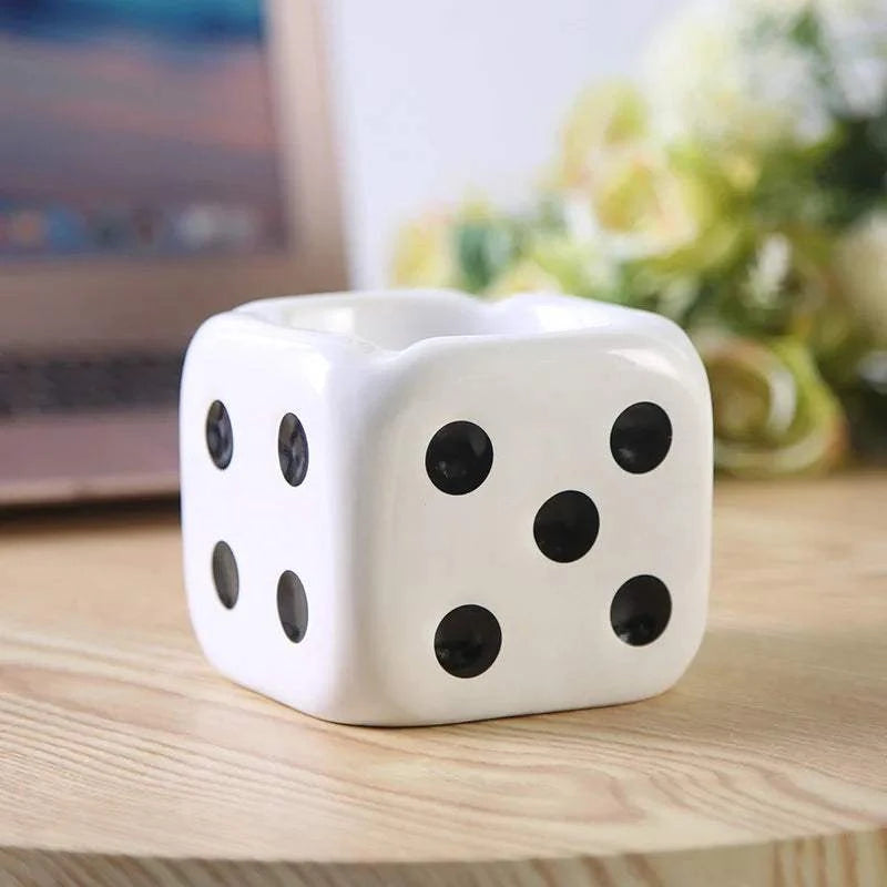 Creative Ceramic Dice Shaped Ash Tray Desk Accessory or Gift