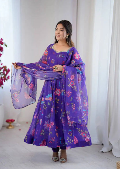 Floral Print Georgette Silk Gown with Lace Touch Wedding Dresses Collection Including Dupatta Good Vibrations