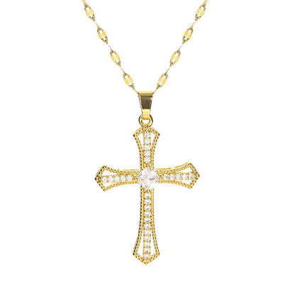 Religious Cross Necklace For Women Men Stainless Steel Chain Necklaces Christian Pendant Collar Pray Baptism Christmas Gift Good Vibrations