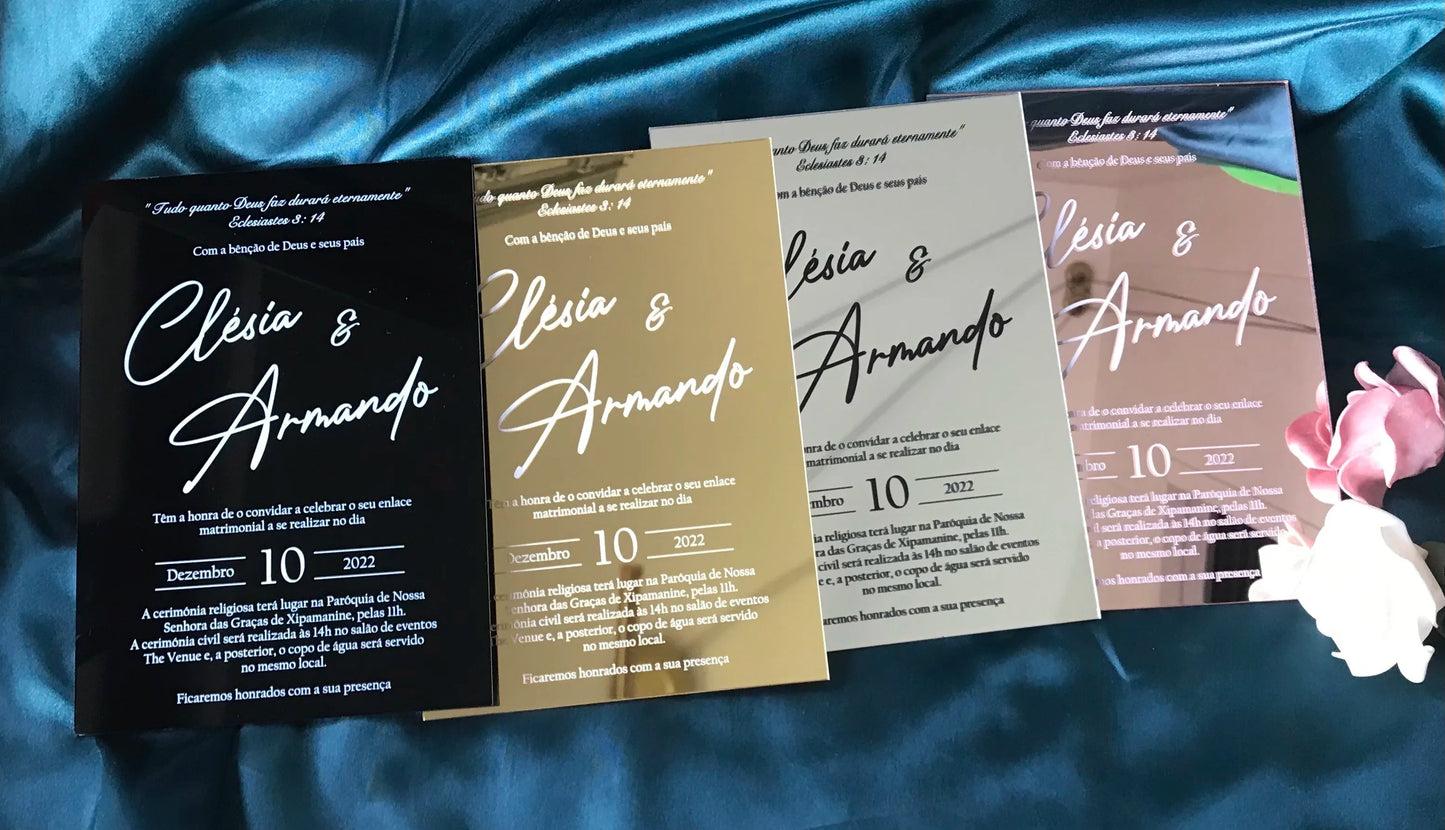 Custom 10pcs Acrylic Wedding Invitation,Mirror Gold.Silver,Rose Gold Acrylic Invitation,Anniversary Invitation,Wedding Menu Card Good Vibrations