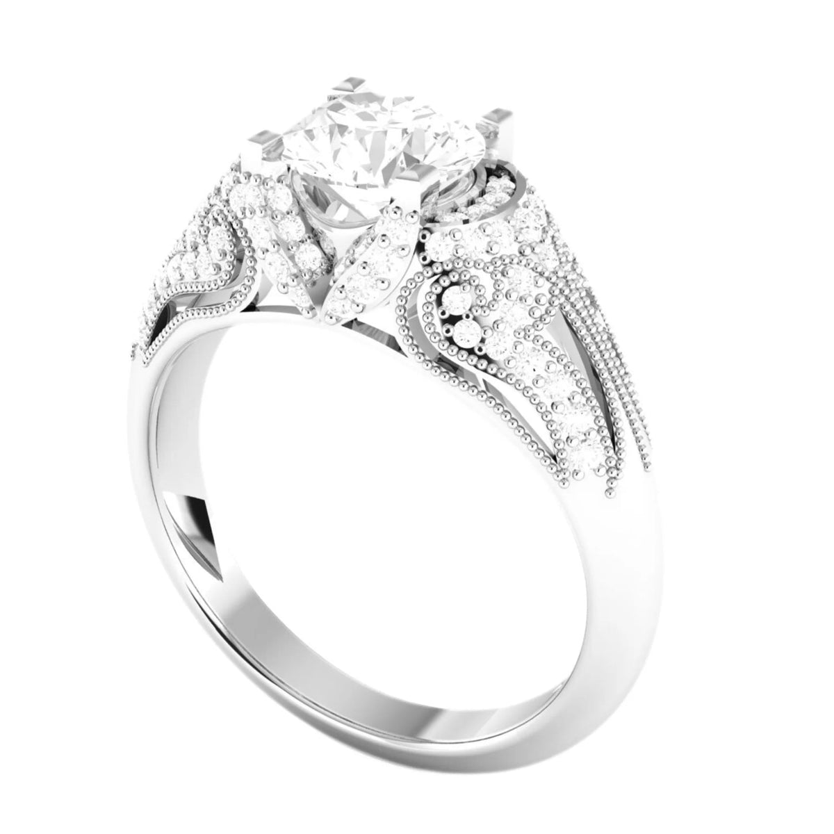 Elegant Vintage Style Wedding Ring for Women Set with 3.00 Carat Round Lab Grown Diamond in 14K White Gold from Manufacturer Good Vibrations