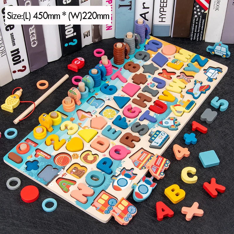 Kids Montessori Math Toys For Toddlers Educational Wooden Puzzle Fishing Toys Count Number Shape Matching Sorter Games Board Toy Good Vibrations