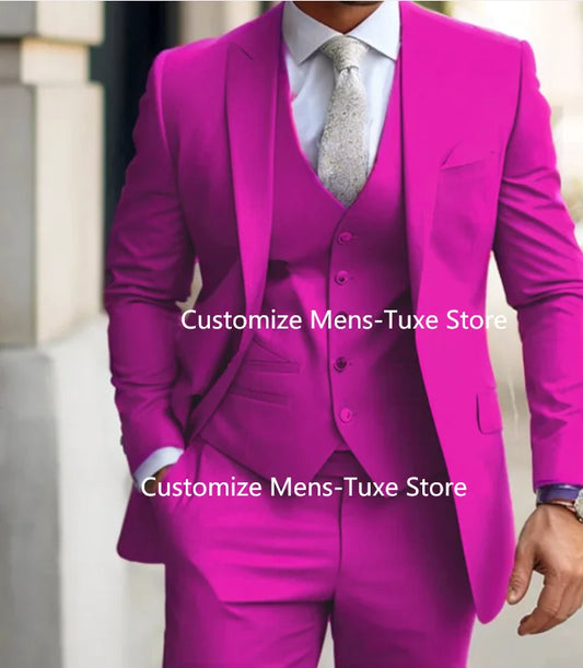 Men's Suits  Grey Costume Homme Slim Fit Formal Wedding Outfits 3 Piece Jacket Pants With Vest Custom Made 2024 Good Vibrations