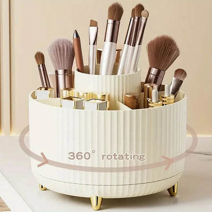 360° Rotating Makeup Organizer Makeup Holder Cosmetic Storage with 5 Compartments Multi-Functional Holder for Brushes Pen Good Vibrations