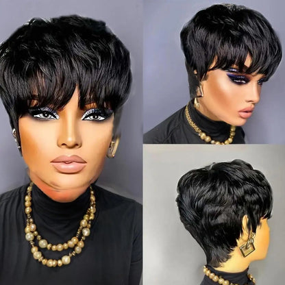 Short Pixie Cut Wigs Human Hair Short Wigs For Black Women Glueless Wigs Pre Plucked Short wigs With Bangs Good Vibrations