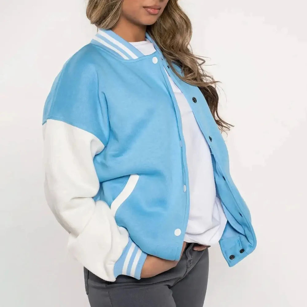 Custom Unisex Women Baseball Letterman Jacket with Cotton Polyester Blend Classic Varsity Coat for Casual or Everyday Wear Good Vibrations