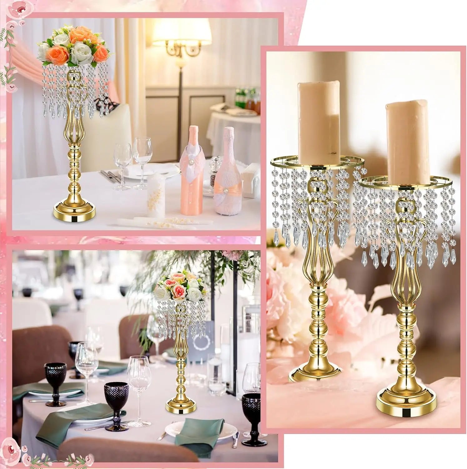 1pc Wedding Table Centerpiece, Centerpiece Vase with Chandelier, Tall Crystal Vase, Party Home Decor, Gold, 21.3 Inch Good Vibrations