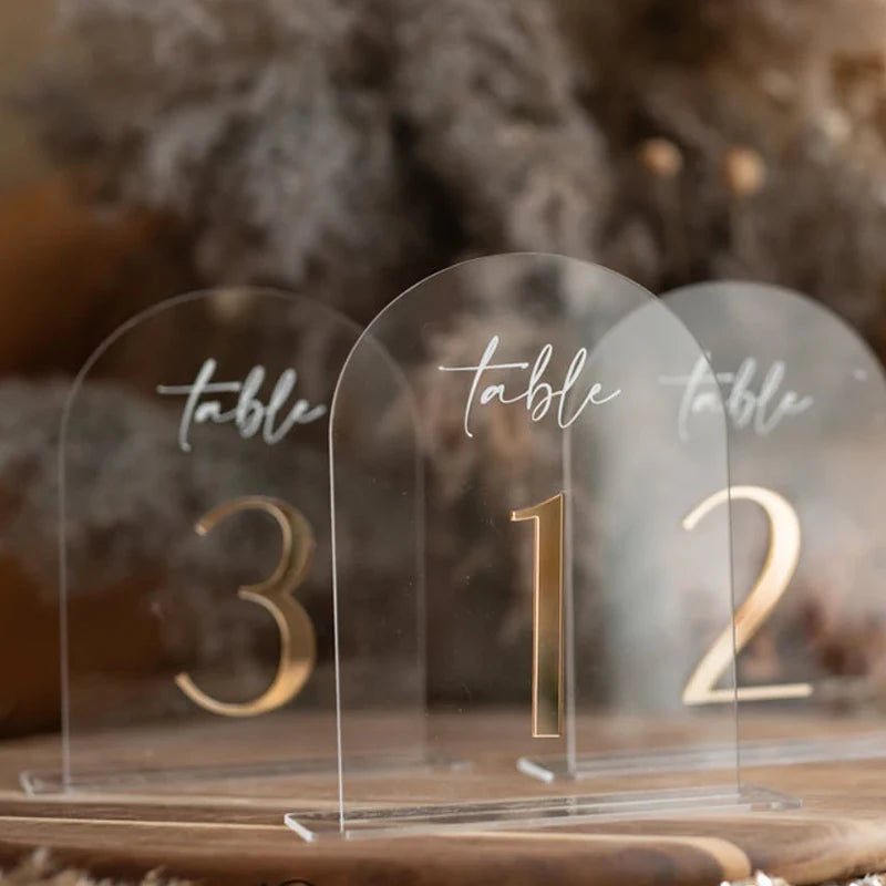 Arch Acrylic Table Numbers Clear Acrylic gold Sign,Golden Plexi Table Numbers,Luxury Wedding Table Decor Centerpieces Decoration Good Vibrations