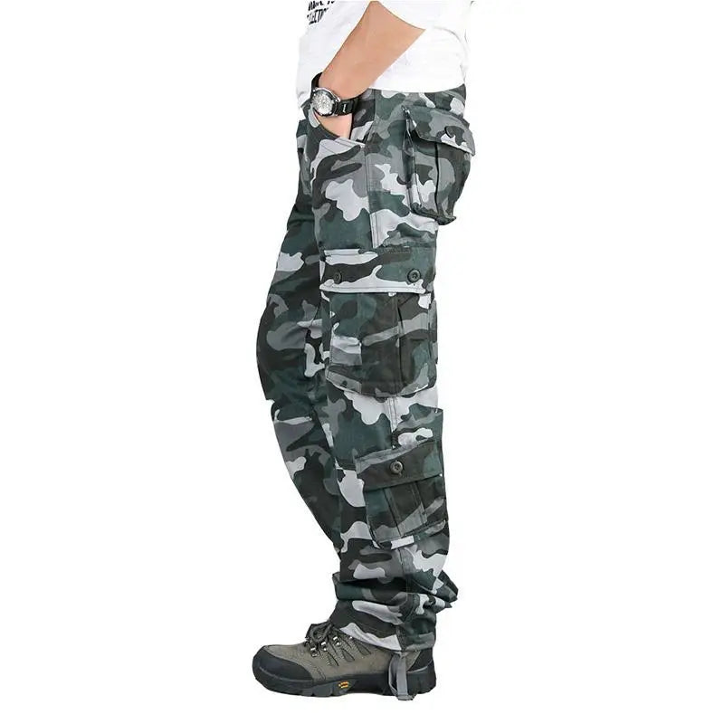 Men's Tactical Camouflage Overalls High-Quality Cotton Multi-Pocket Trousers Sports Training Casual Work Pants Good Vibrations