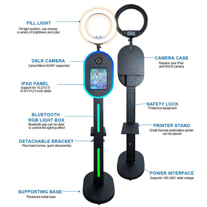 Hot Sale 10.2" 11" 12.9" iPad photo booth stand Selfie Photo Booth Shell for Ipad and DSLR with Ring Light for Birthday Party Good Vibrations